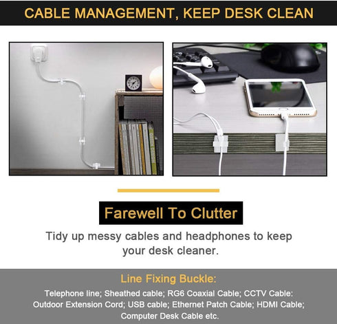 3M Cable Clips Self Adhesive Cord Organizer, Wire Holder Clamp Management for Desk, Car, Wall, 50pcs