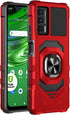 Customerfirst Compatible for Cricket Outlast Case, Att Jetmore Case with Tempered Glass Screen Protector,Ring Kickstand,Military Grade Heavy Duty Shockproof Protective Cover (Red)