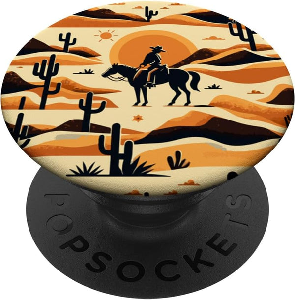 Desert Landscape Cactus with Cowboy Horse Western Theme PopSockets Standard PopGrip