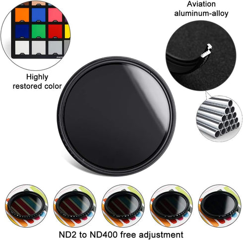 37mm ND Filter Slim Variable ND Neutral Density Filter Adjustable ND Fader ND2-ND400 Lens Filter for Canon Nikon Sony Pentax Olympus Fuji DSLR Camera