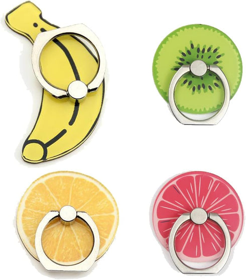 4Pcs Cute Phone Ring Holder Stand, 360 Rotation Finger Grip Mount for Smartphones/Tablets - Flowers Fruit Banana Orange