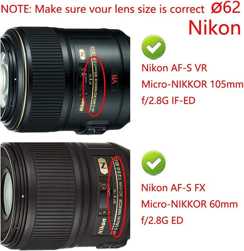 Camera Lens Cap (62mm) for TAMRON 18-200mm, NIKKOR 60mm 105mm f/2.8G, Sony CX900E AX100E w/ E18-200LEII E10-18 (3 Pack)