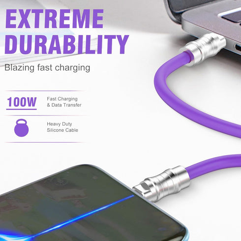 USB C to USB C Silicone Cable 10FT, Ultra Flexible 100W Fast Charging Cable for Phones, Tablets, Laptops