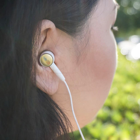 GRAPHICS & MORE Pineapple Novelty in-Ear Earbud Headphones on Yellow Background - White