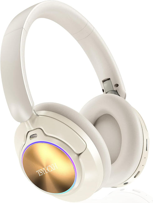 Noise Cancelling Over Ear Wireless Bluetooth Headphones with Microphone, 65h Playtime, Clear