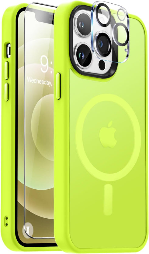 Vooii iPhone 12 Pro Max Case - Slim Translucent Matte, Fluorescent Green, Magsafe Compatible, with Screen & Camera