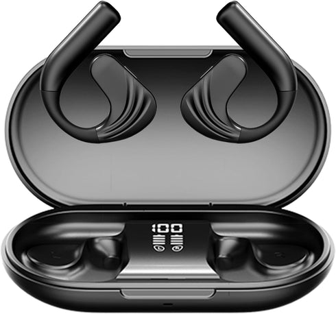 Open-Ear Wireless Bluetooth Headphones, Noise Cancelling Earbuds with LED Display, Wireless Charging Case