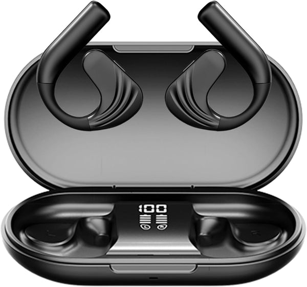 Open-Ear Wireless Bluetooth Headphones, Noise Cancelling Earbuds with LED Display, Wireless Charging Case