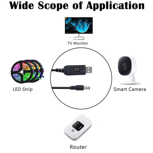 USB to 12V Adapter, 5V to 12V Step Up Cable Cord with DC Jack 5.5 x 2.1mm for Fan, Lamp, Keyboard, Router, Speakers