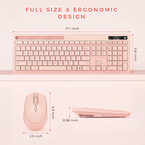 Wireless Keyboard and Mouse for MacBook - Vivefox Pink Wireless Keyboard with Phone Holder and USB Receiver