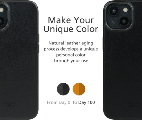 alto Magnetic Leather Case for iPhone 15 Plus and 14 Plus, Shockproof Italian Leather, 6.7 inch, Black