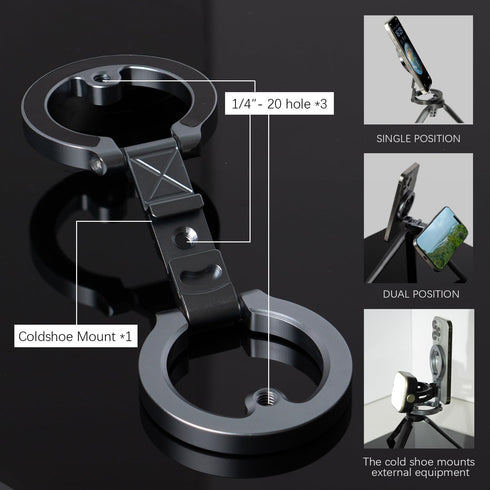 Amlanpin 1/4" Dual Magnetic Phone Holder, Screw Tripod Mount, Gym Magnetic Phone Stand for Car (Black)