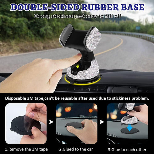 Dashboard Bling Phone Holder - Universal Car Mount for Windshield and Air Vent, Silver