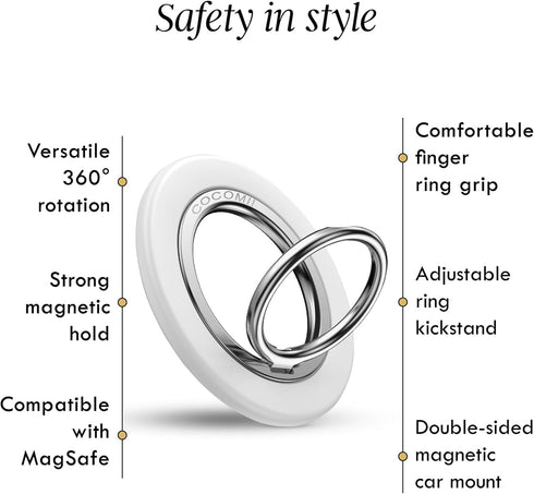 COCOMII 360 Magnetic Phone Ring Holder for MagSafe, Rotation Finger Grip Stand, Matte White