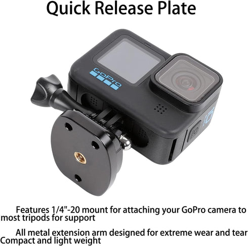 PellKing 1/4 Tripod/Monopod Adapter Mount for GoPro Hero 12 11 10 9 8 7 6 5, CNC Quick Release Base