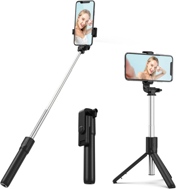 Selfie Stick with Tripod Stand and Wireless Remote for Phones, Live Streaming and Photography (Black)