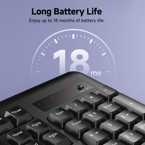 Redragon 2.4G 10 BK7367 Wireless Keyboard, Full-Sized Ergonomic Wireless Computer Keyboard with Individual Multimedia