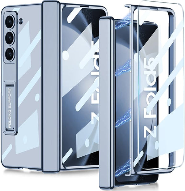 Shop Samsung Galaxy Z Fold 5 5G Clear Case with Magnetic Hinge, Adjustable Kickstand & Screen Protector - Blue.