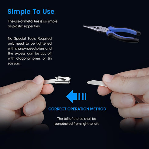 Metal Zip Ties - 100 Pcs 11.8 Inch 304 Stainless Steel Multi-Purpose Cable Ties for Outdoor Use