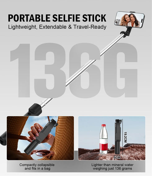 MOLEKSDAL 37-inch 360 Tripod & Telescopic Selfie StickFeatures Wireless Remote Control and Rotation, Ideal for Travel