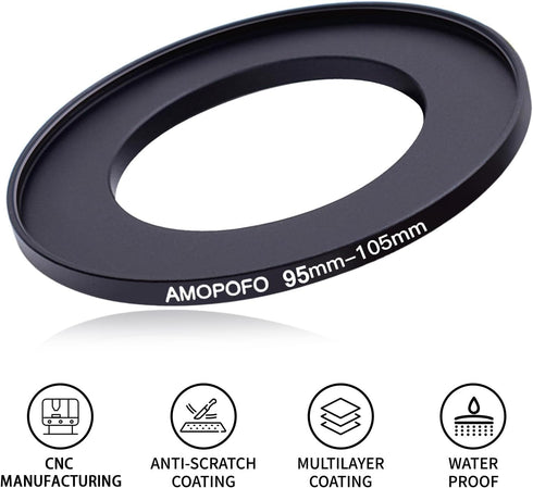 95mm Lens to 105mm Camera Filter Ring,Compatible with All 95mm Camera Lens & 105mm UV,ND,CPL Lens Hood Accessories,Made of CNC Machined Aluminum(95-105mm)