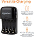 Amazon Basics Rechargeable Battery Charger for AA & AAA Ni-MH Batteries with USB Port, Portable, Travel-Friendly