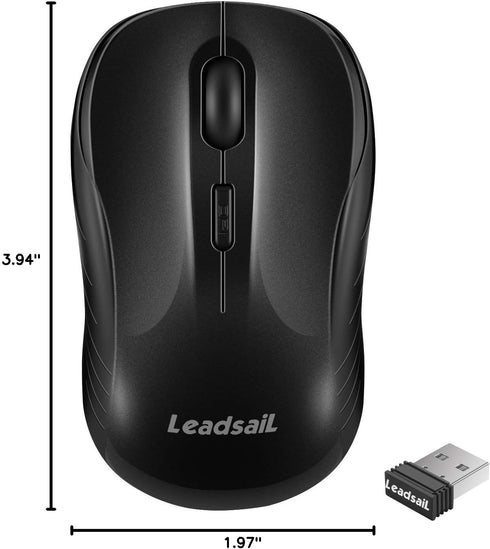 LeadsaiL Computer Wireless Mouse, 2.4G Ergonomic Portable Mobile Mouse, Cordless with USB Receiver, 3 Adjustable DPI