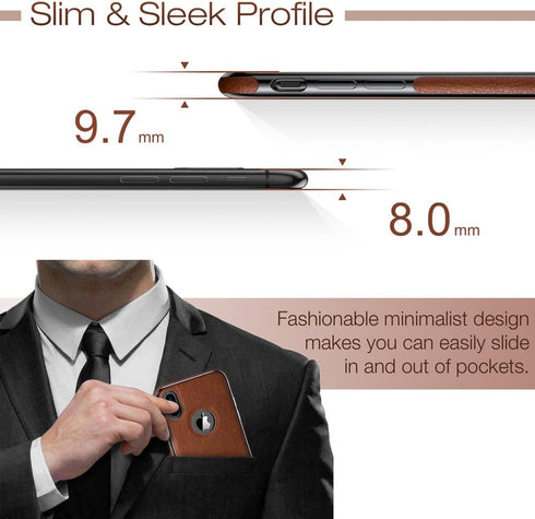 LOHASIC Slim Thin Premium Leather Case for iPhone Xs, Anti-Slip Grip Protective Cover for iPhone X XS - Brown