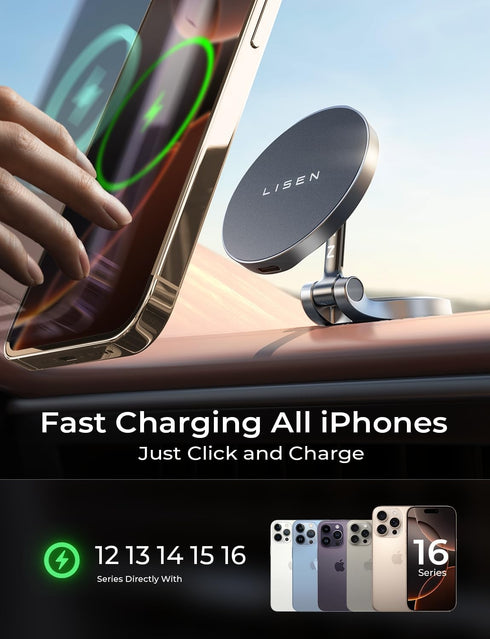 LISEN for Magsafe Car Mount Charger, 15W Fast Charging Ultra Magnetic Phone Holder, 2024 Magnetic Wireless Car Charger