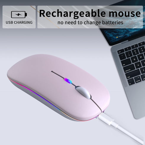 Wireless Bluetooth Mouse, Rechargeable LED Dual Mode Mouse (Bluetooth 5.2 and USB Receiver) for Laptop/Desktop