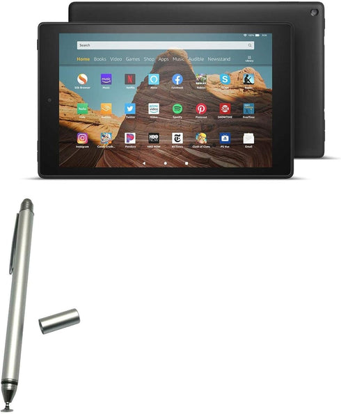 BoxWave Stylus Pen for Amazon Fire HD 10 (9th Gen 2019) - DualTip Capacitive Stylus, Metallic Silver, Fiber Tip Disc Tip