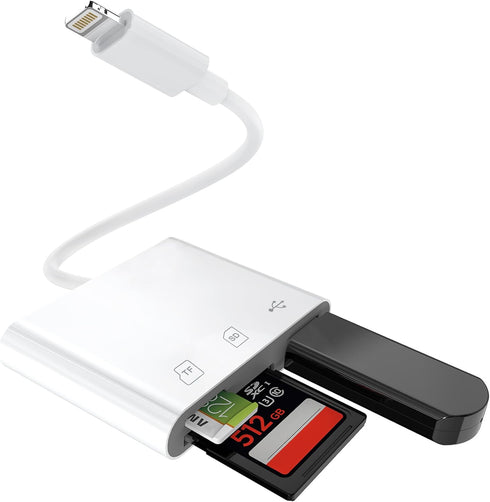 Lightning to SD Card Reader for iPhone, USB Camera Adapter 3 in 1, Compatible with SD/TF Card, USB 3.0 Adapter