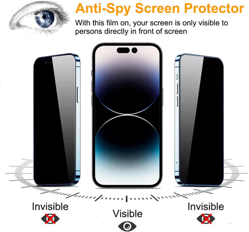 Pehael iPhone 14 Pro Privacy Screen Protector & Camera Lens Protector - 2+2 Pack, 9H Hardness, Easy Bubble-Free Install.