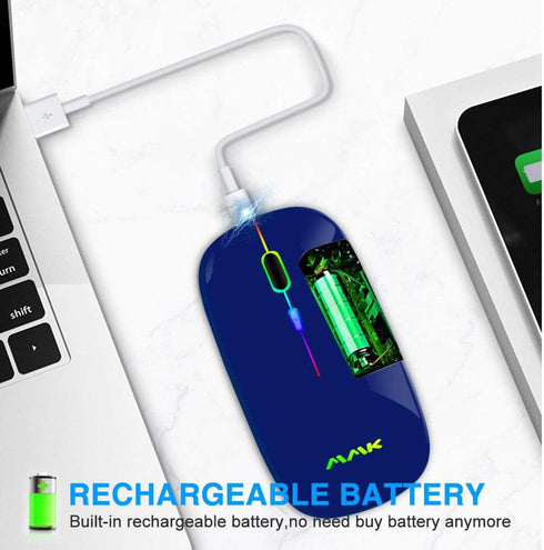 Wireless Bluetooth Mouse for Laptop - Rechargeable 2.4G USB Optical Mouse, LED Slim Dual Mode (Dark Blue)