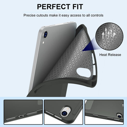 Soke iPad Mini 7 A17 Pro Case 2024, iPad Mini 6 Case 2021 with Pencil Holder, Shockproof Protection, Dark Grey