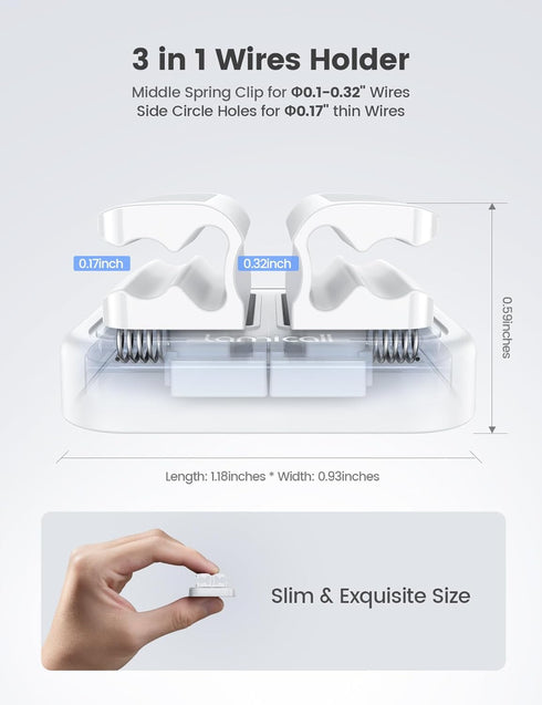 3-in-1 Cord Organizer Spring Clip Holder, Lamicall Small Desk Cable Organizer Clips, 3Pcs (White)