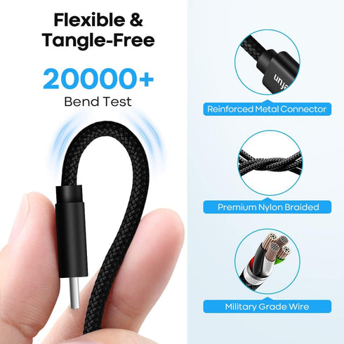 CLEEFUN 20ft USB Type C Cable, Nylon Braided USB A 2.0 Charger for Samsung Galaxy, L-G, Mo-to, Pixel, Switch & More.