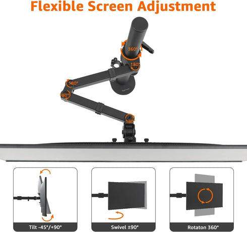 Amazon Basics 32" Adjustable Single Computer Monitor Desk Mount Arm, Holds up to and Ultrawide Monitors, Black