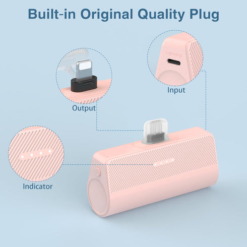 Mini Portable Charger for iPhone, 5000mAh Small Battery 2 Packs Ultra-Compact Power Bank Compatible with iPhone