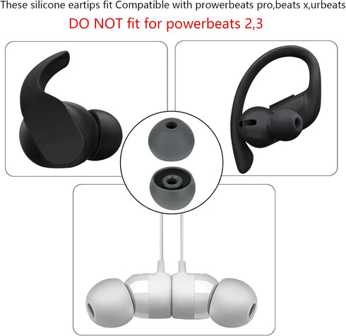 Silicone Replacement Earbud Tips Compatible with Powerbeats Pro, 4 Pairs Dark Gray Rubber Tips for Headphones