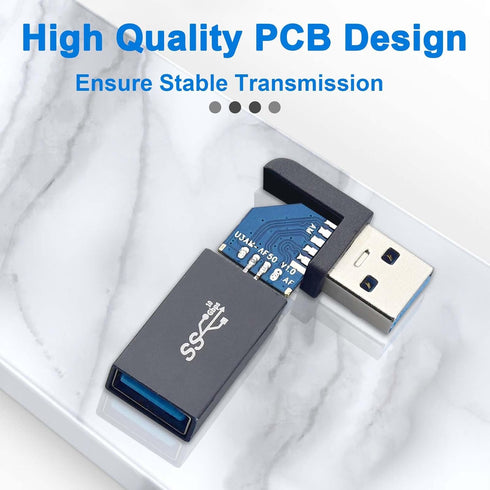 USB 3.0 90 Degree Left Right Angle USB-A Male to Female Adapter Extender Connector, USB Extension Adapter 2 Pcs for