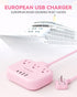 meta-ant 3 4 (2 1625W Pink Extension Cord with AC Outlets & USB Ports USB-C), Pink Desk Accessories, Cute Extension