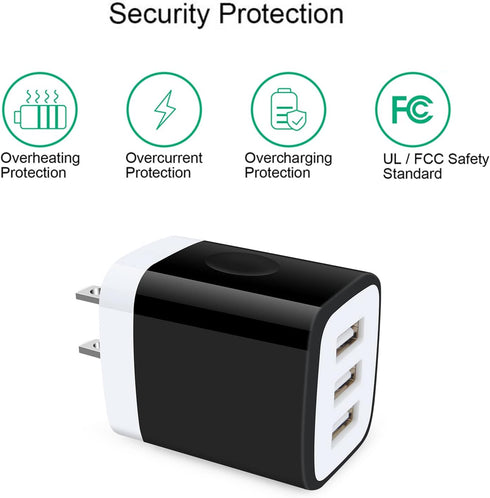 USB Wall Charger 18W 3Amp Fast Multiple Ports Plug Cube Box Charger Block Compatible iPhone