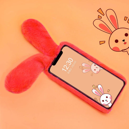 Omorro Plush Rabbit Case for iPhone 11, Soft Warm Fluffy Furry Bunny Ear Fur Phone Case with Bling Crystal Rhinestone