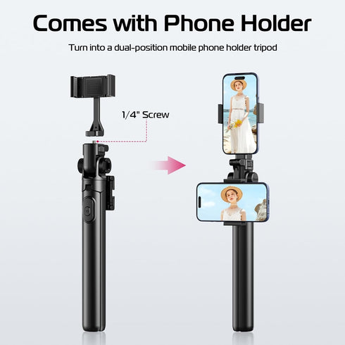 ULANZI MT-70 63" 2 360 Extendable Tripod, Selfie Stick Vlog Tripod Stand with Phone Clips as Teleprompter, Rotate