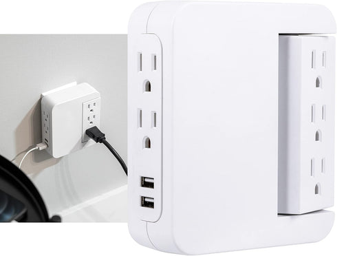 GE Pro Side-Access Swivel Surge Protector, 5-Outlet Extender with 2 USB Ports, Wall Tap Adapter
