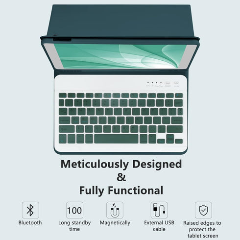 Keyboard Case for iPad 10.2" 9th 8th Generation, Detachable Bluetooth Keyboard and Pencil Holder, Deep Green