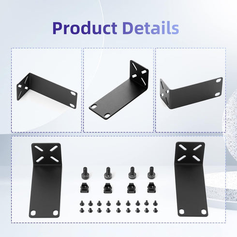 Rack Mount Kit for 10.6 inch Switches, Adjustable Ears for Netgear, Cisco, D-Link, TRENDnet, HP Products, 10.6" to 19"