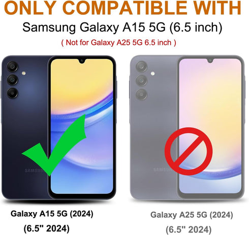 Samsung Galaxy A15 5G Case with Sliding Camera Cover & Tempered Glass Screen Protector, Rotatable Ring Holder Kickstand
