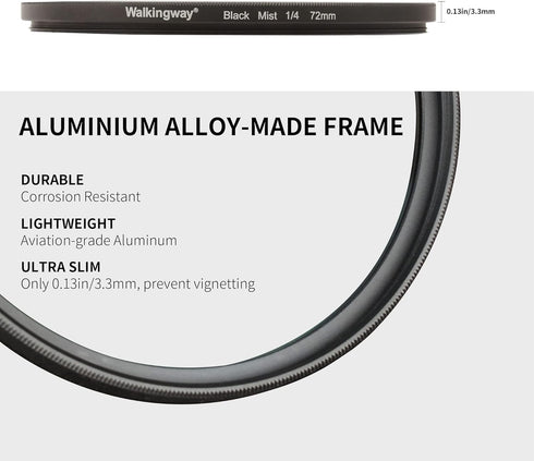 WalkingWay 77mm Black Diffusion Filter 1/8 Pro Mist for Camera Lens, Soft Dreamy Cinematic Effect